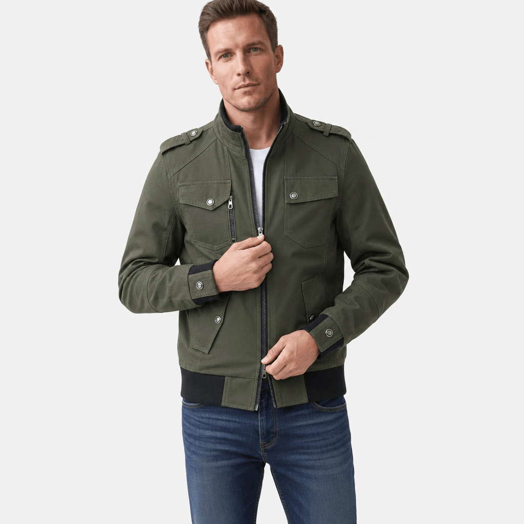 Mariano Utility Bomber Jacket – Stand Collar Four Flap Pocket Epaulette Mid-Weight Field Outerwear