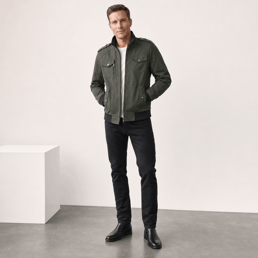 Mariano Utility Bomber Jacket – Stand Collar Four Flap Pocket Epaulette Mid-Weight Field Outerwear