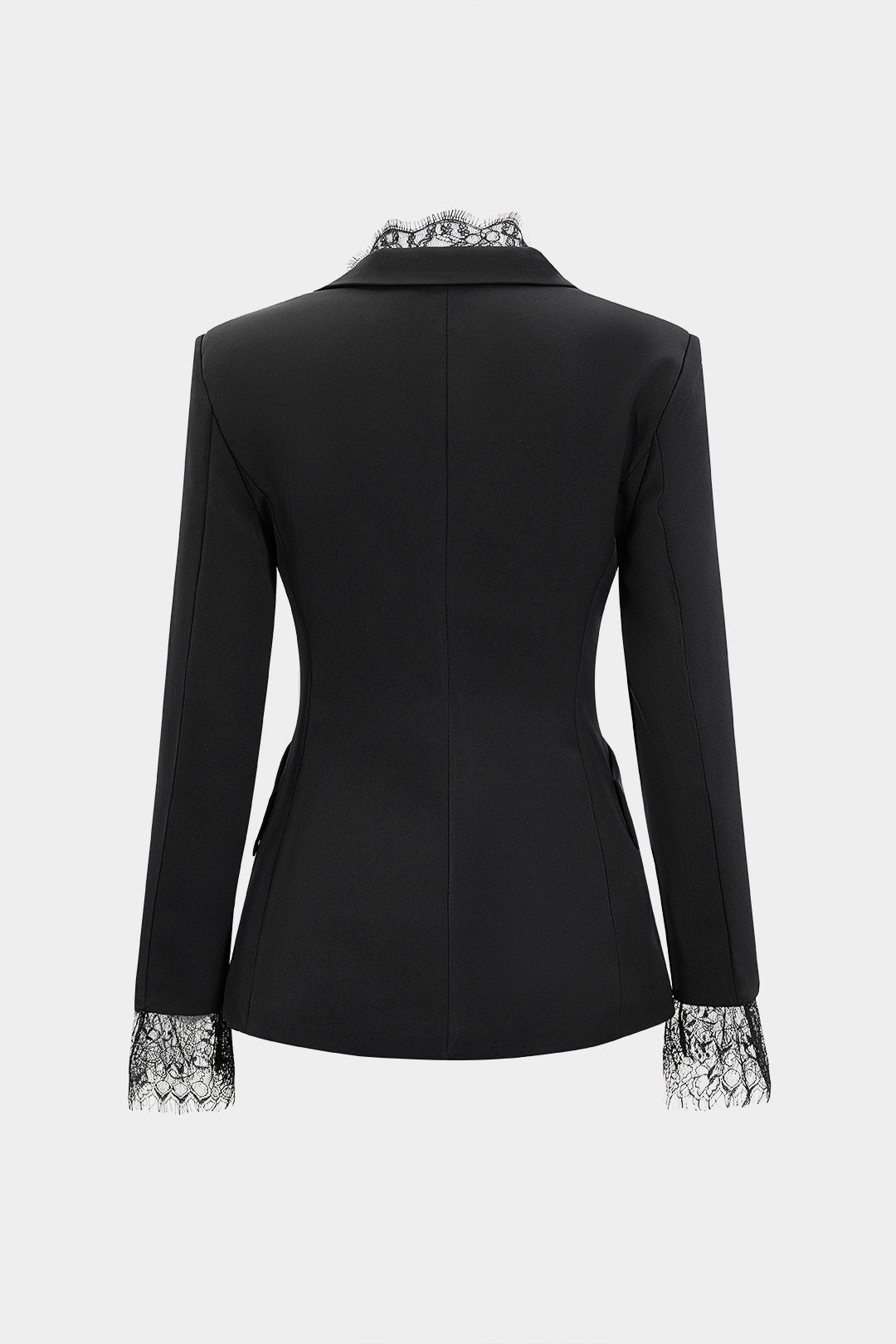 Women's Tailored Single Breasted Blazer with Lace Trim – Fitted Long Sleeve Peak Lapel Jacket for Office and Elegant Occasion Wear