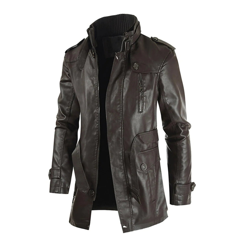 Brook - Solid Long Men's Jacket in Motorcycle Style