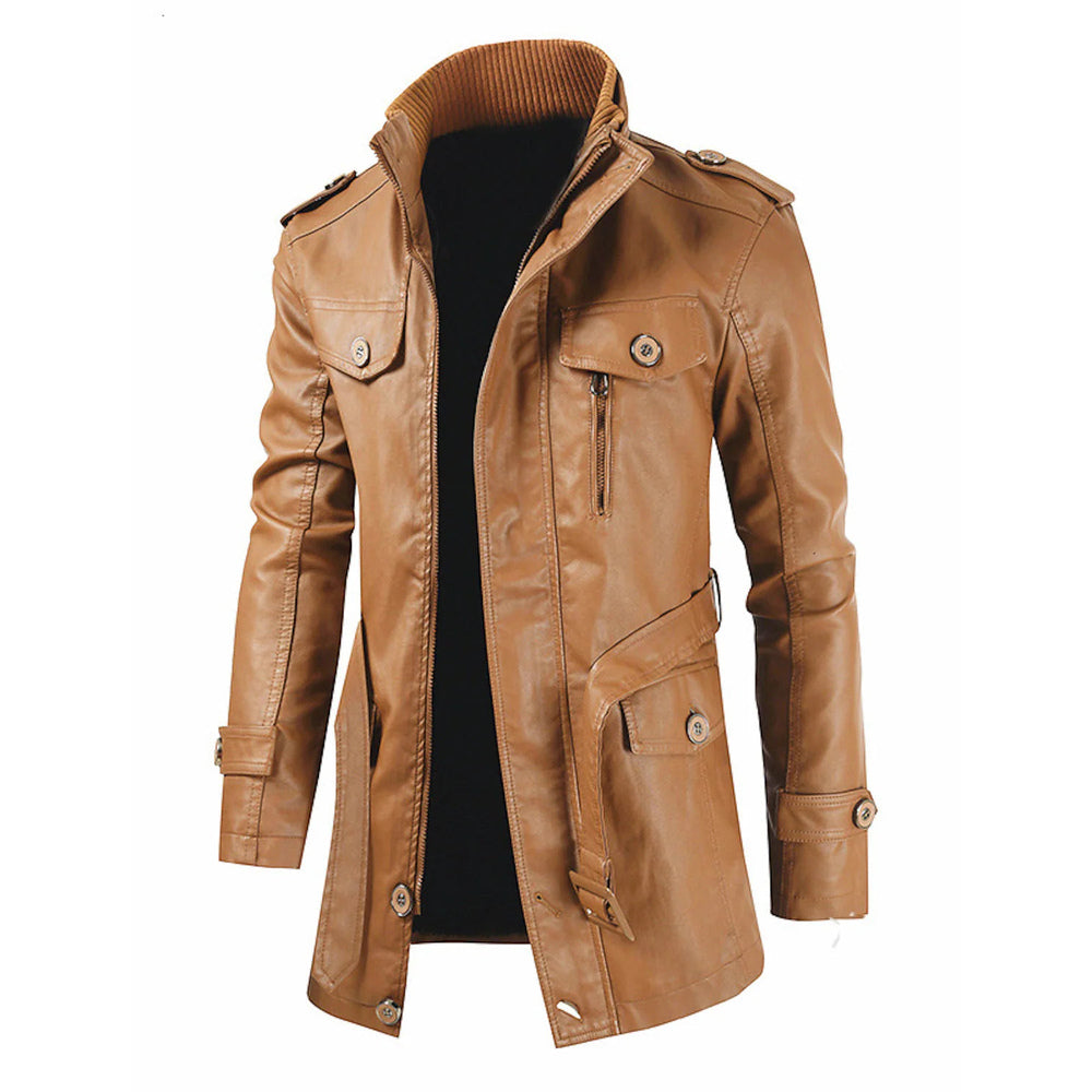 Brook - Solid Long Men's Jacket in Motorcycle Style