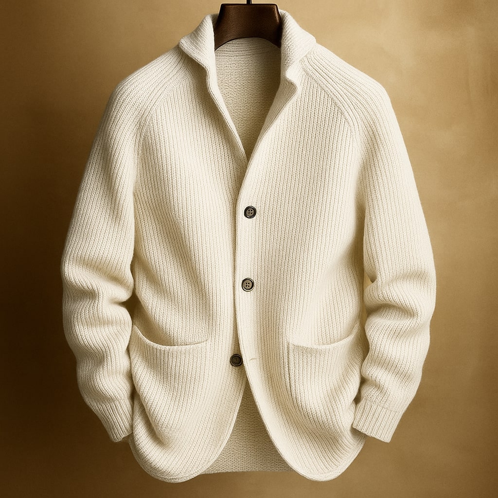 Men’s Ribbed Knit Button Cardigan with Collar