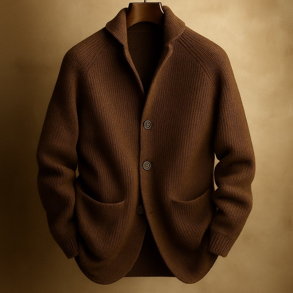 Men’s Ribbed Knit Button Cardigan with Collar