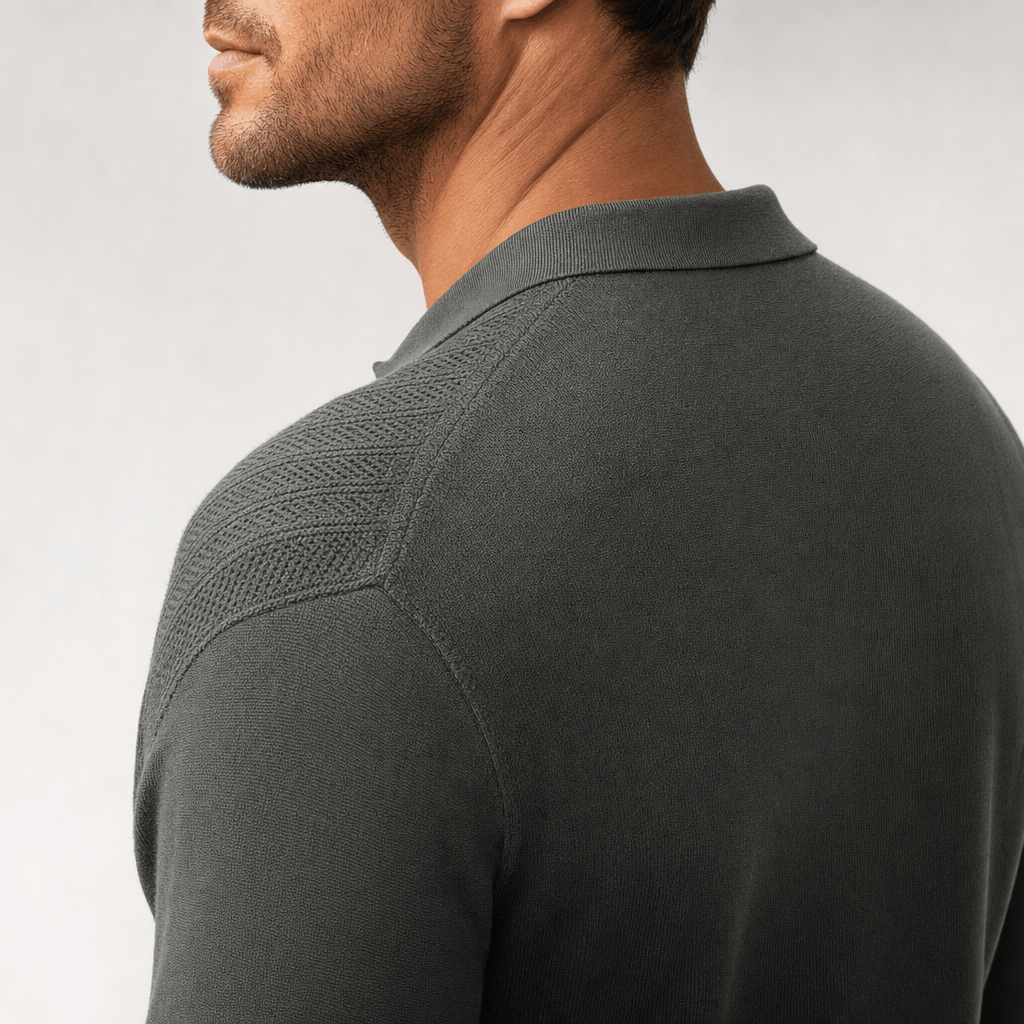 Mauro Quarter Zip Polo Sweater – Textured Openwork Knit Collared Ribbed Trim Layering Pullover