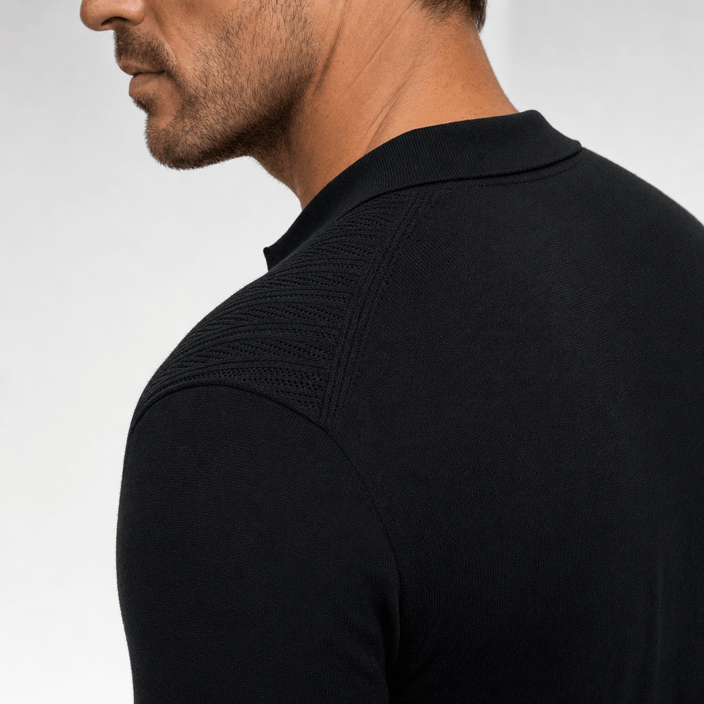 Mauro Quarter Zip Polo Sweater – Textured Openwork Knit Collared Ribbed Trim Layering Pullover