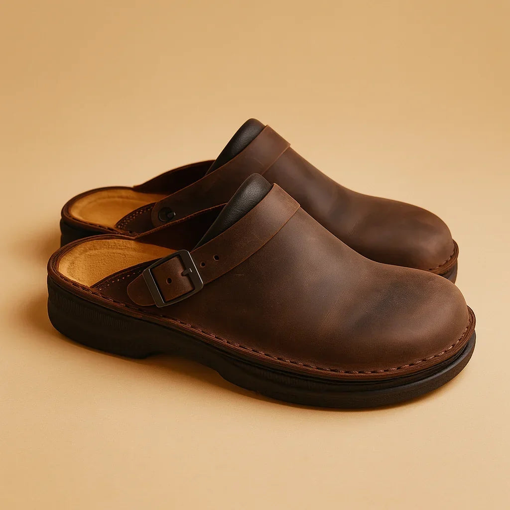 Men's Leather Slippers | Indoor Outdoor Mule Slides