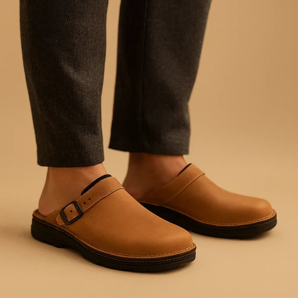 Men's Leather Slippers | Indoor Outdoor Mule Slides