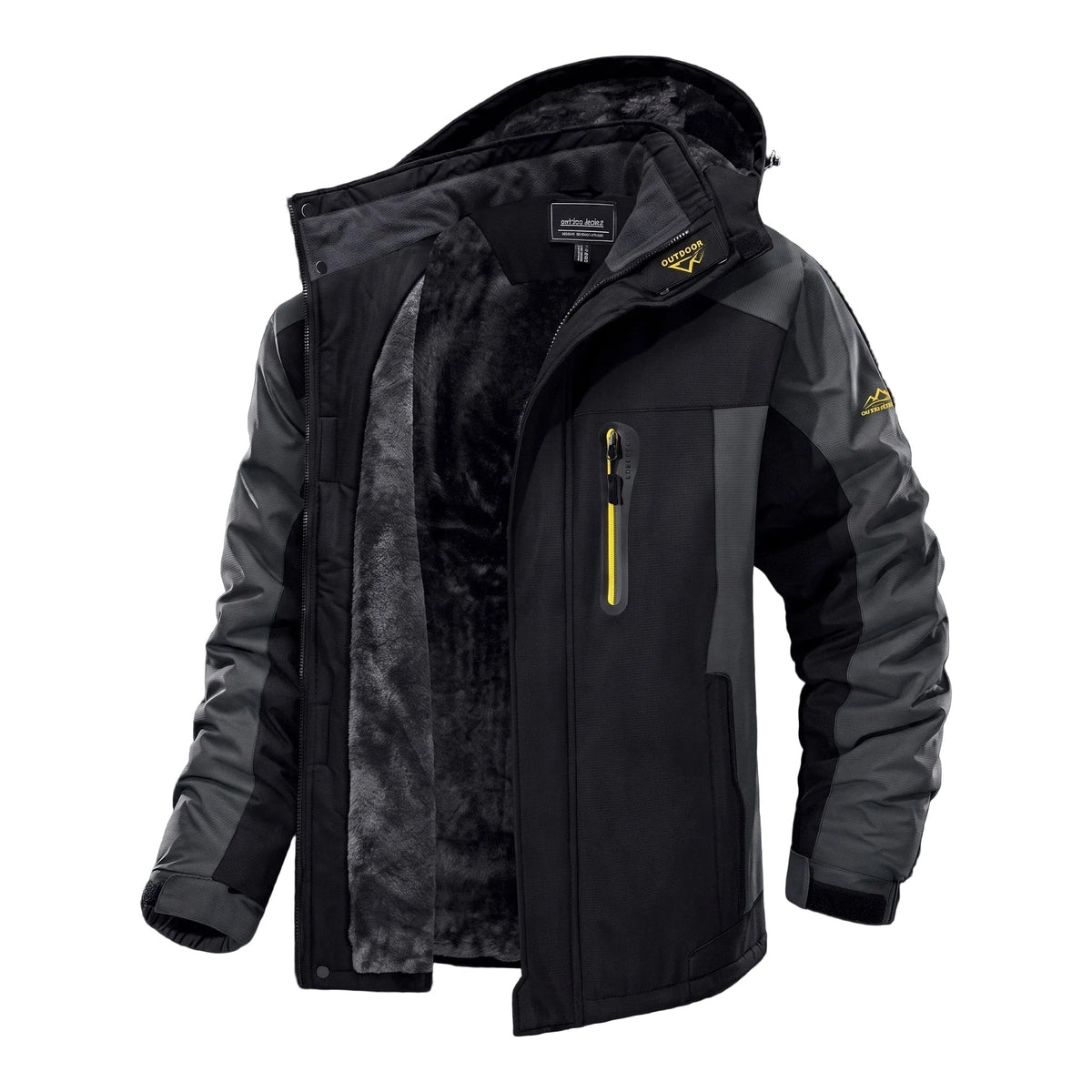 Men's Hooded Parka Jacket Warm Lining Zip Pockets Ribbed Cuffs