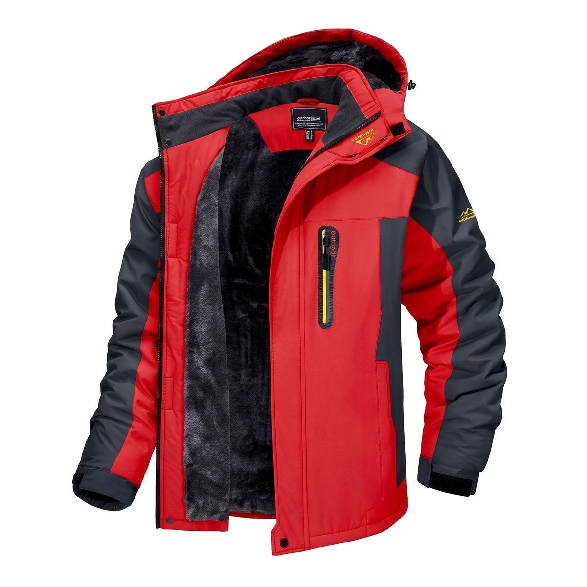 Men's Hooded Parka Jacket Warm Lining Zip Pockets Ribbed Cuffs