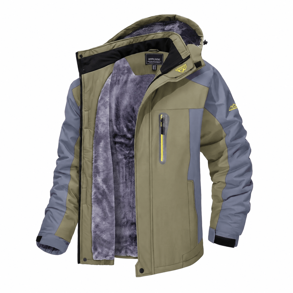 Men's Hooded Parka Jacket Warm Lining Zip Pockets Ribbed Cuffs