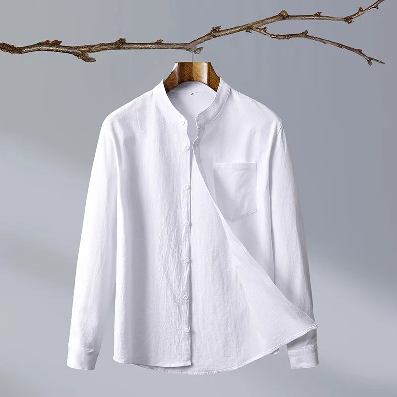 Men's Long Sleeve Henley Polo | Relaxed & Band Collar