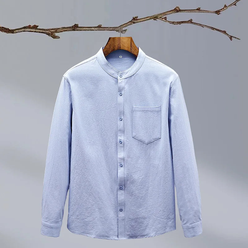 Men's Long Sleeve Henley Polo | Relaxed & Band Collar