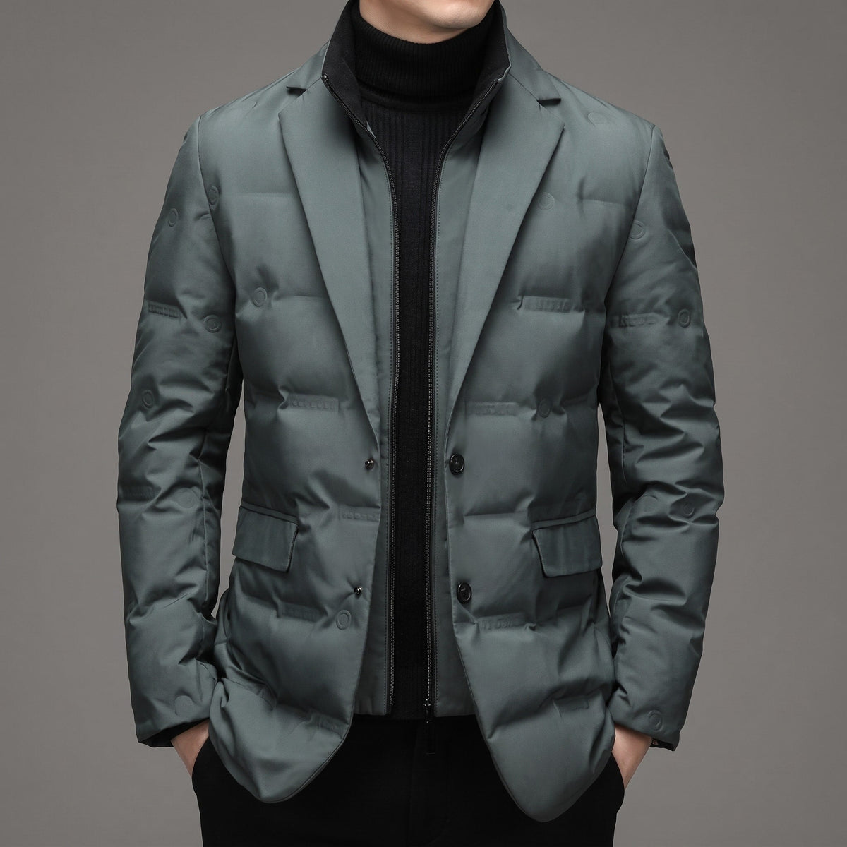 Men's Quilted Puffer Jacket Notch Lapel Regular Fit