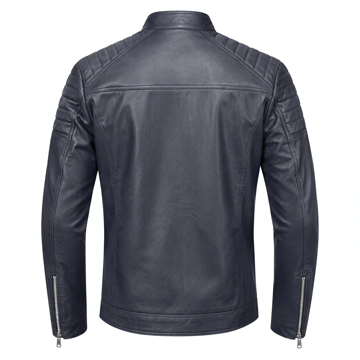 Men's Slim Fit Biker Jacket Stand Collar Zip Front