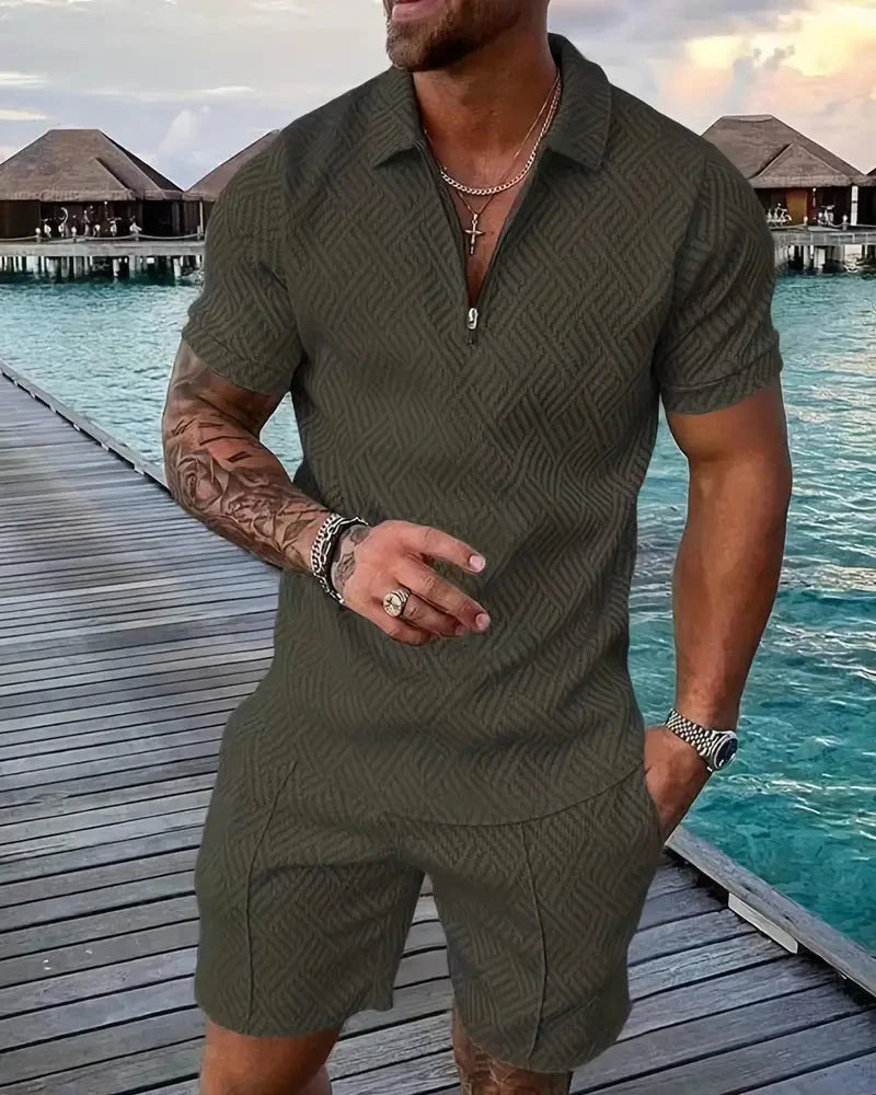 Men's Summer Tracksuit | Zip Collar & Matching Shorts