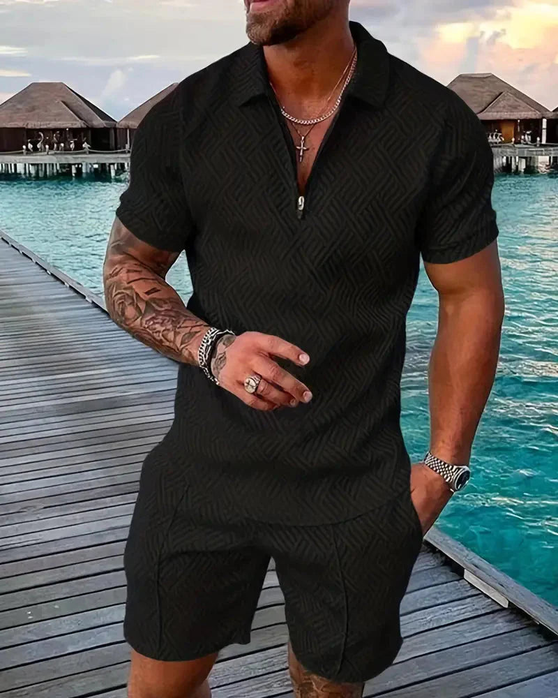 Men's Summer Tracksuit | Zip Collar & Matching Shorts