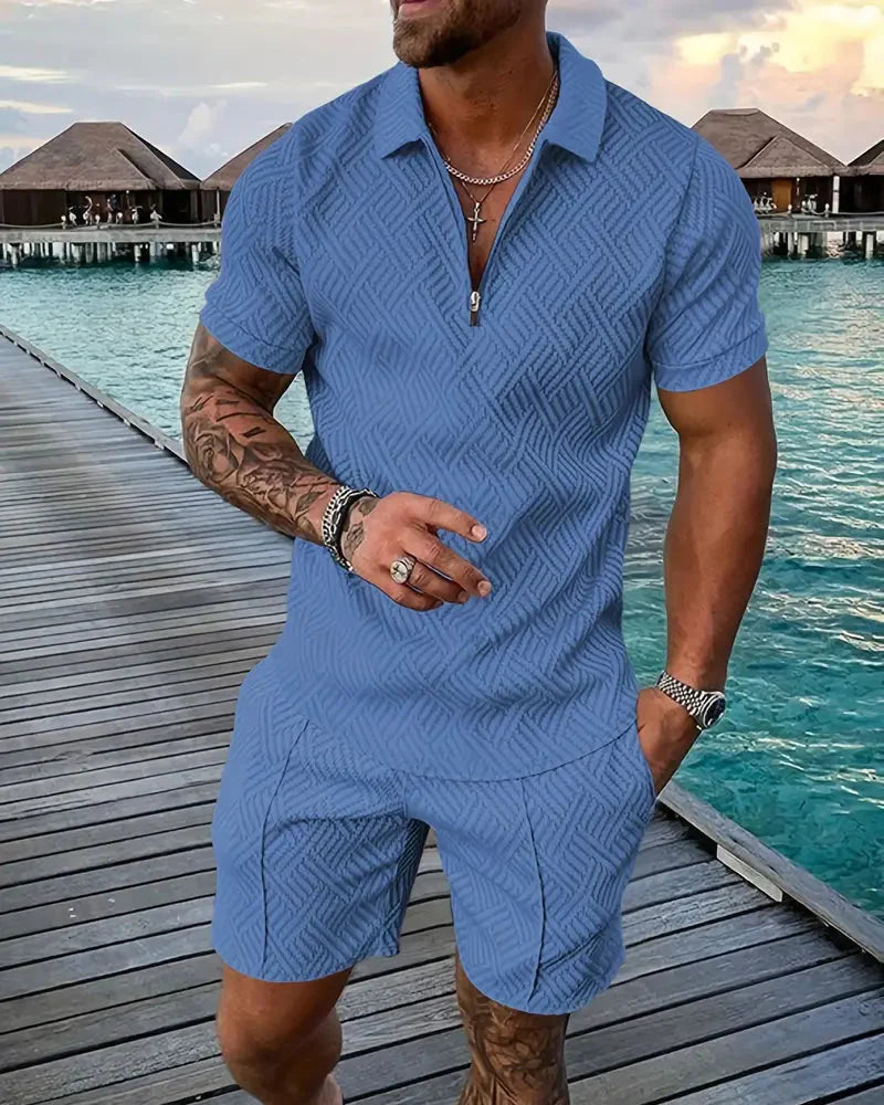 Men's Summer Tracksuit | Zip Collar & Matching Shorts
