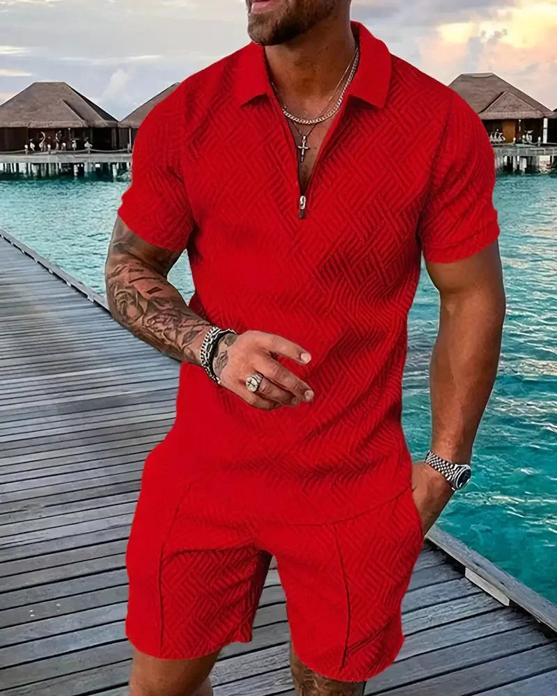Men's Summer Tracksuit | Zip Collar & Matching Shorts