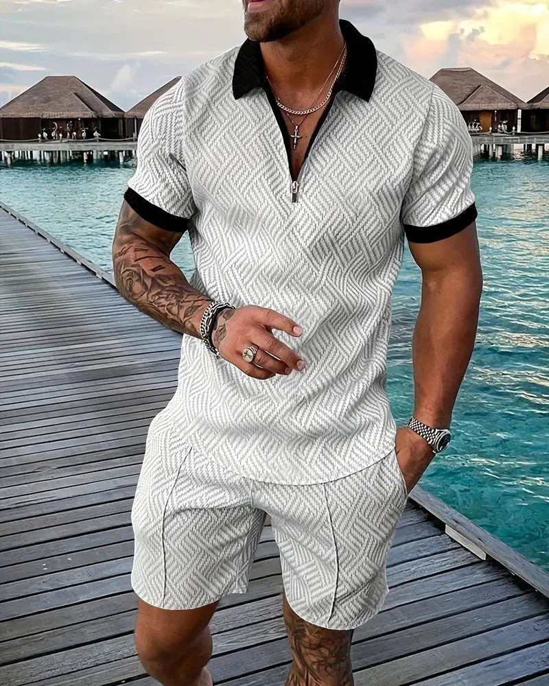 Men's Summer Tracksuit | Zip Collar & Matching Shorts
