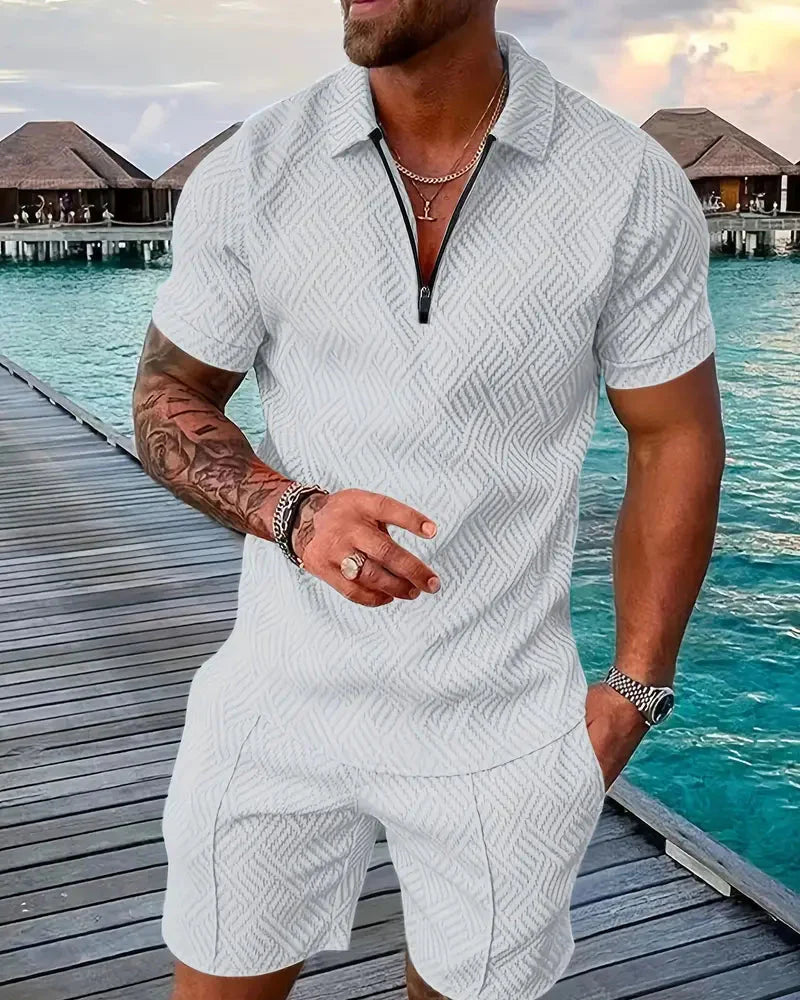 Men's Summer Tracksuit | Zip Collar & Matching Shorts