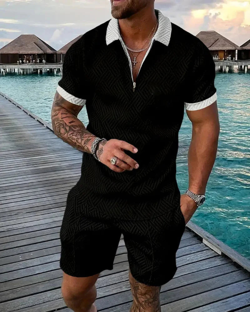 Men's Summer Tracksuit | Zip Collar & Matching Shorts