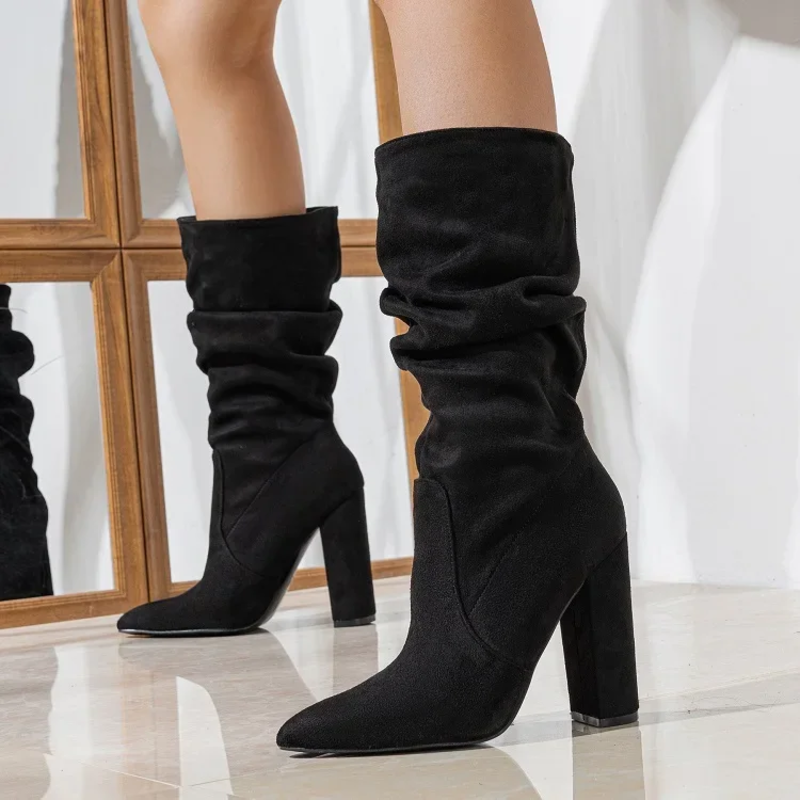Elowen | Gathered Shaft Mid-Calf Boots