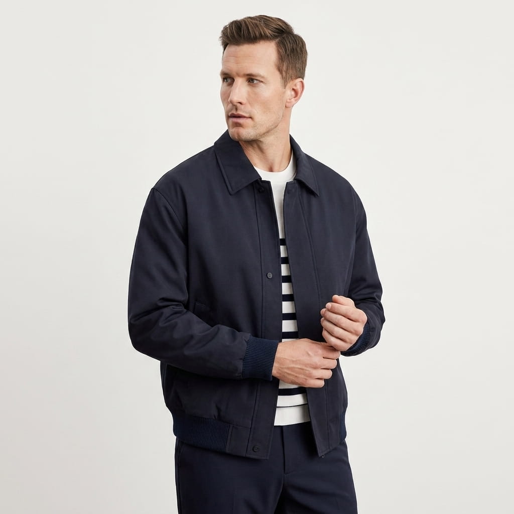 Mikael Turn-Down Collar Bomber Jacket – Ribbed Cuff Full-Zip Woven Classic Outerwear