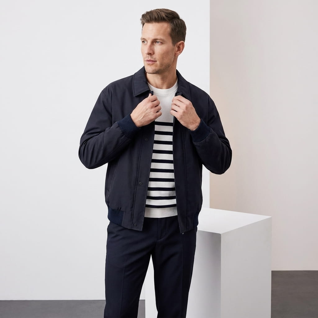 Mikael Turn-Down Collar Bomber Jacket – Ribbed Cuff Full-Zip Woven Classic Outerwear