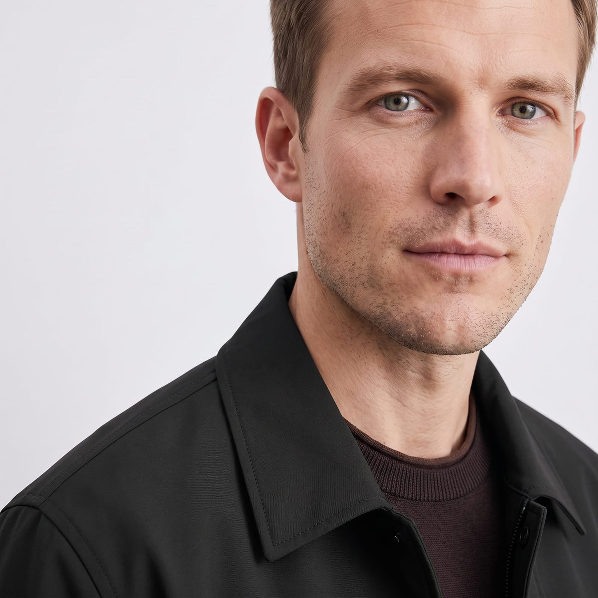 Mikael Turn-Down Collar Bomber Jacket – Ribbed Cuff Full-Zip Woven Classic Outerwear