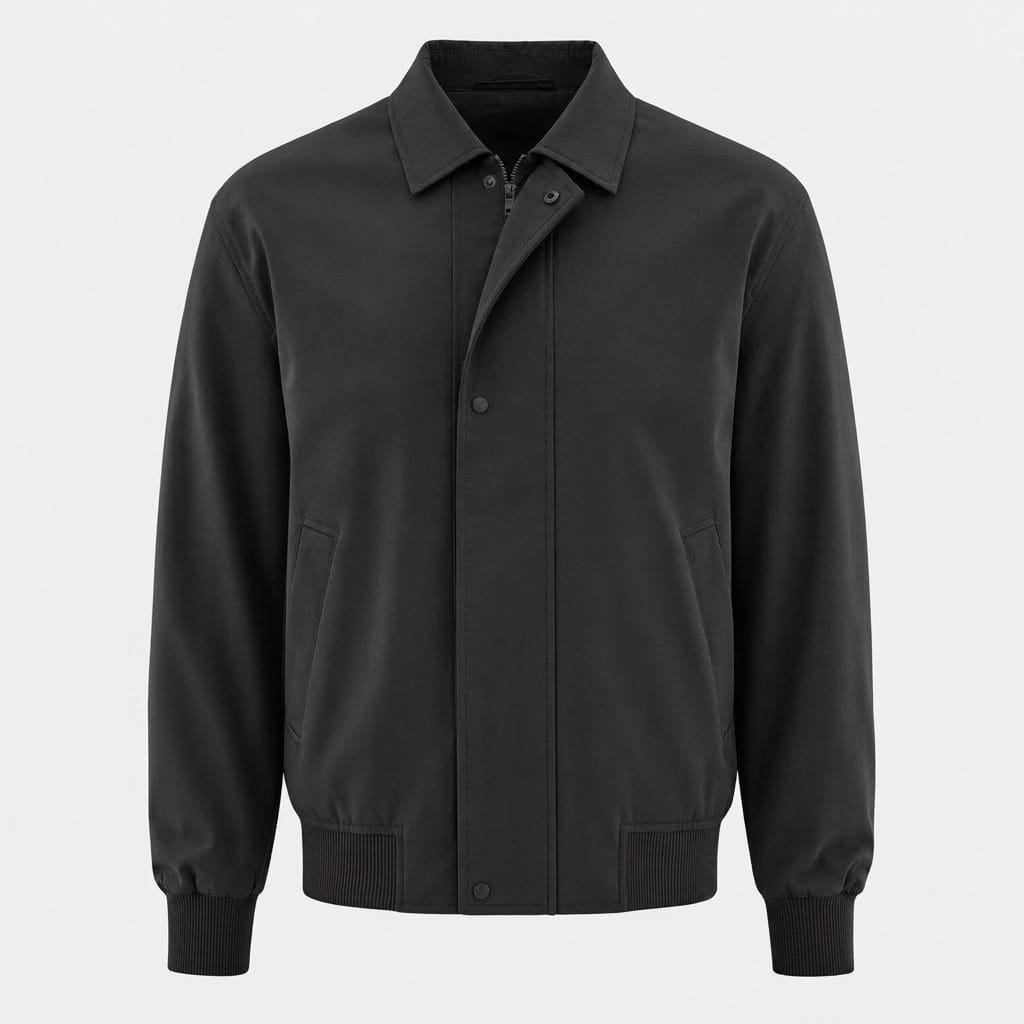 Mikael Turn-Down Collar Bomber Jacket – Ribbed Cuff Full-Zip Woven Classic Outerwear