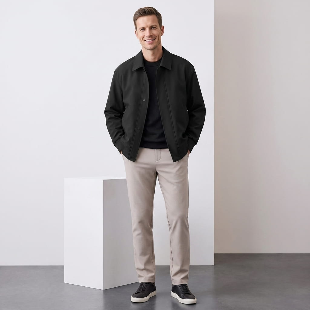 Mikael Turn-Down Collar Bomber Jacket – Ribbed Cuff Full-Zip Woven Classic Outerwear