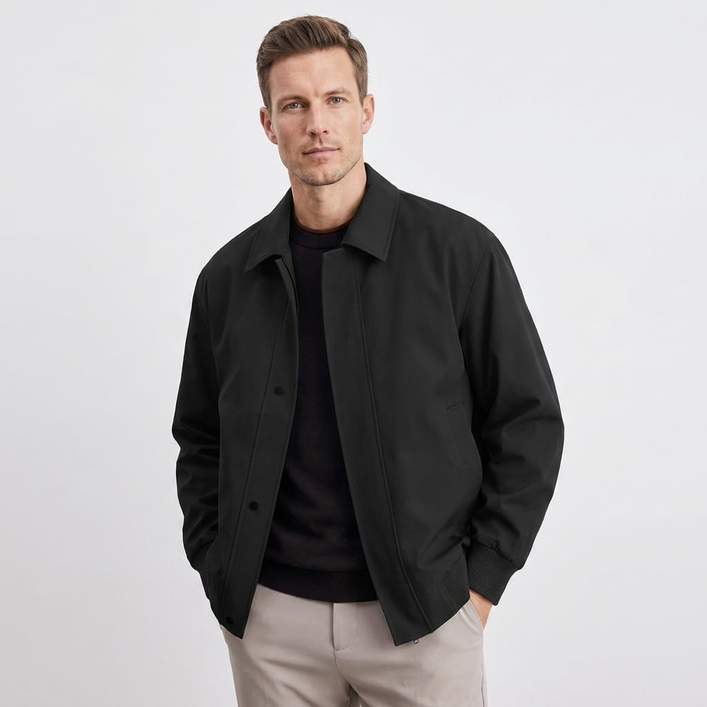 Mikael Turn-Down Collar Bomber Jacket – Ribbed Cuff Full-Zip Woven Classic Outerwear