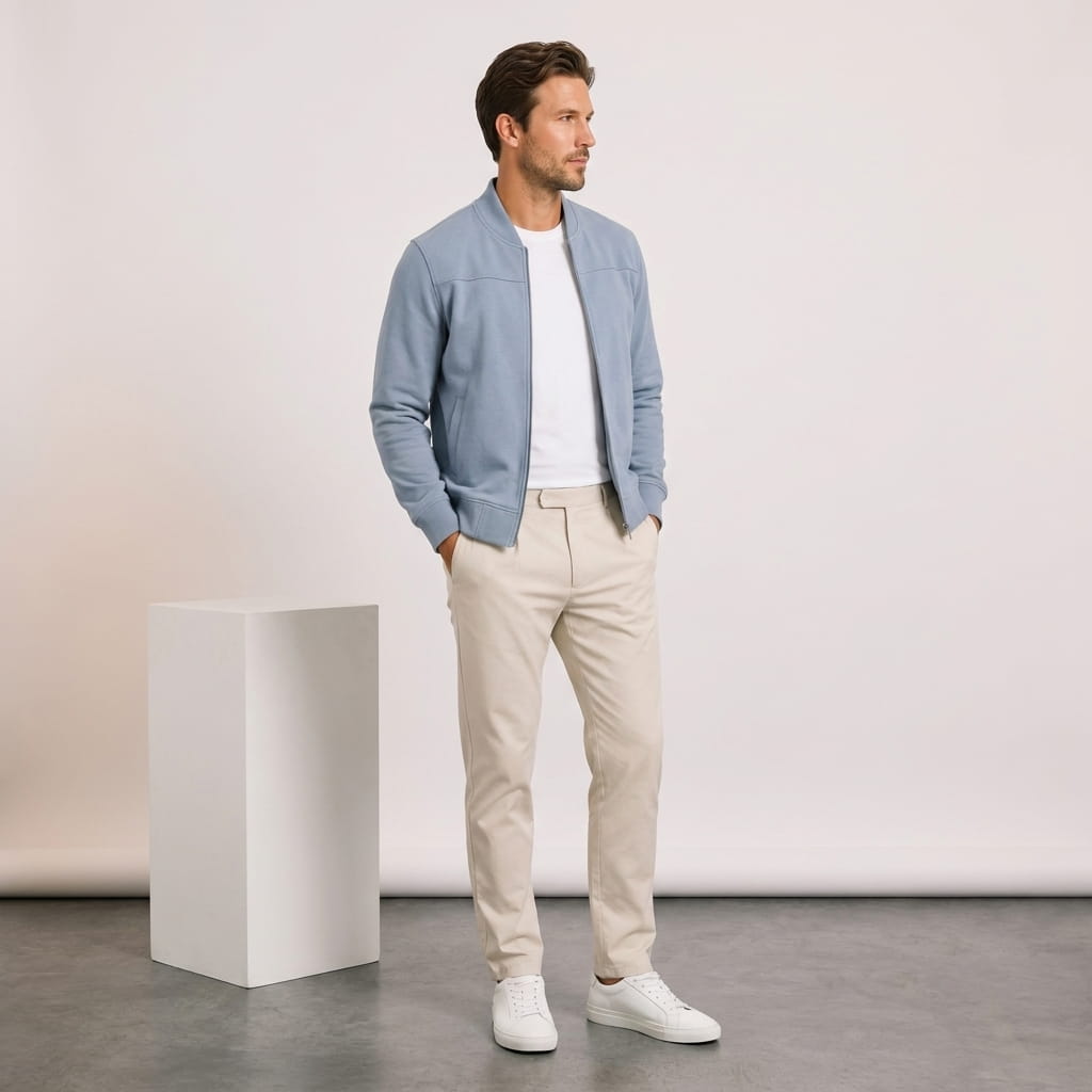 Luciano Suede-Look Bomber Jacket – Rib Collar Zip Front Welt Pocket Lightweight Tailored Overlayer