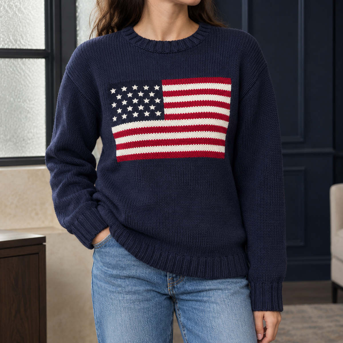 Orla-Sage American Flag Chunky Sweater