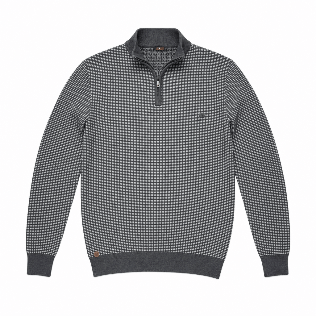 Nico Birdseye Knit Quarter Zip Sweater – Ribbed Stand Collar Regular Fit Pullover