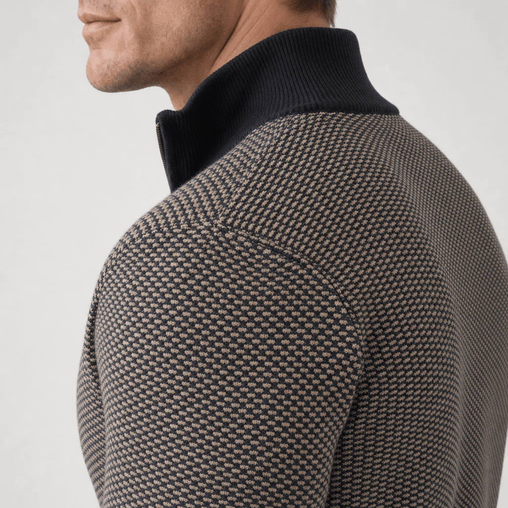 Nico Birdseye Knit Quarter Zip Sweater – Ribbed Stand Collar Regular Fit Pullover