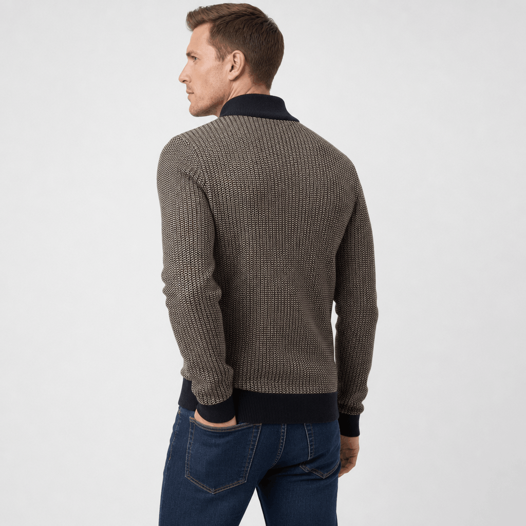 Nico Birdseye Knit Quarter Zip Sweater – Ribbed Stand Collar Regular Fit Pullover