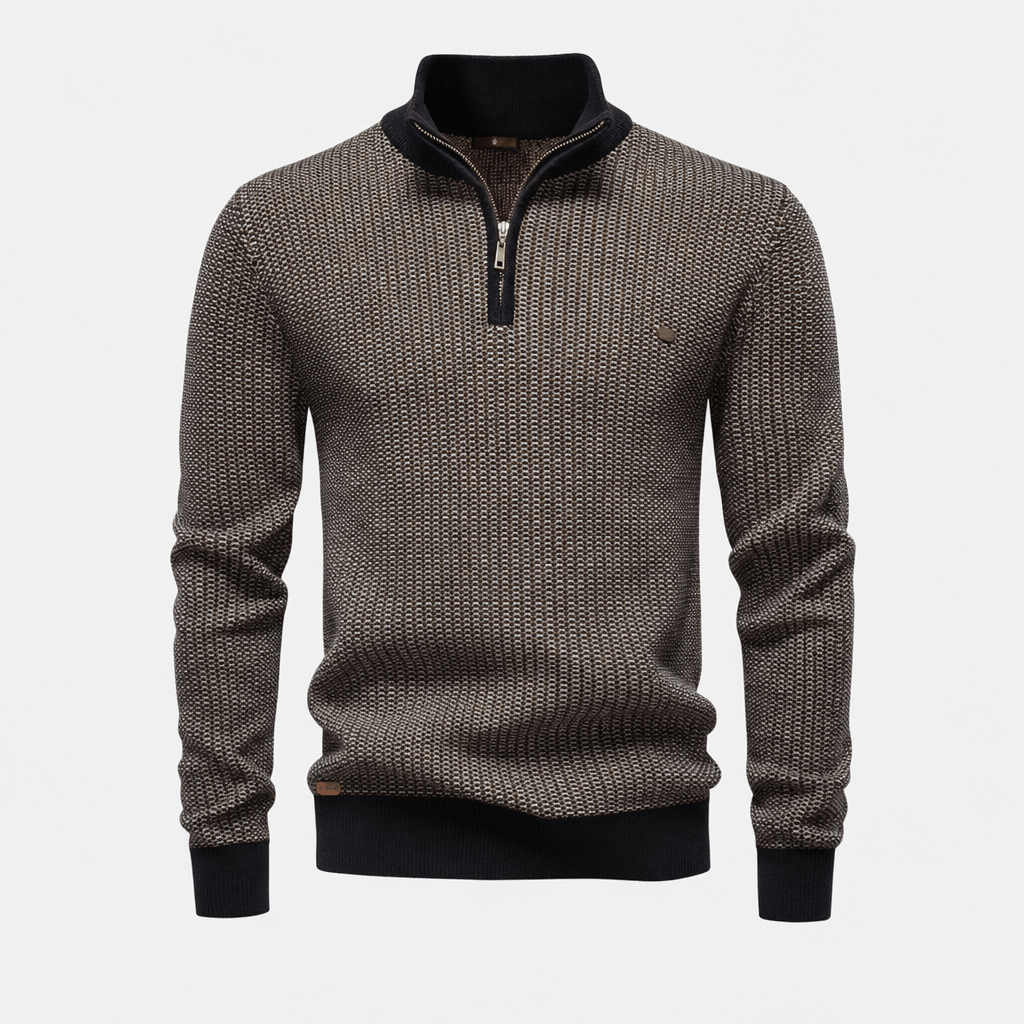 Nico Birdseye Knit Quarter Zip Sweater – Ribbed Stand Collar Regular Fit Pullover