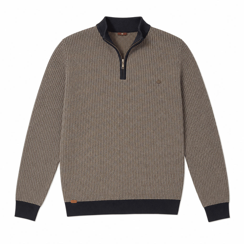 Nico Birdseye Knit Quarter Zip Sweater – Ribbed Stand Collar Regular Fit Pullover