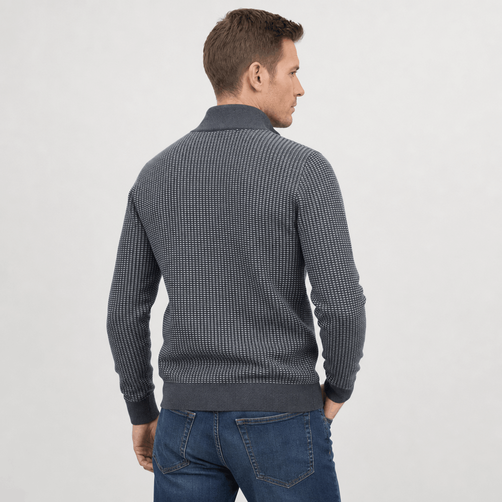 Nico Birdseye Knit Quarter Zip Sweater – Ribbed Stand Collar Regular Fit Pullover