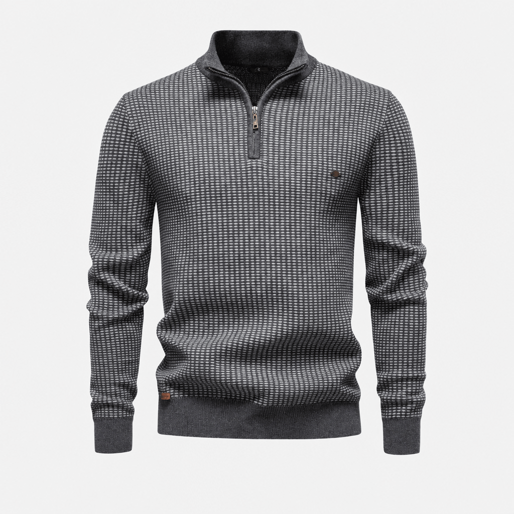 Nico Birdseye Knit Quarter Zip Sweater – Ribbed Stand Collar Regular Fit Pullover