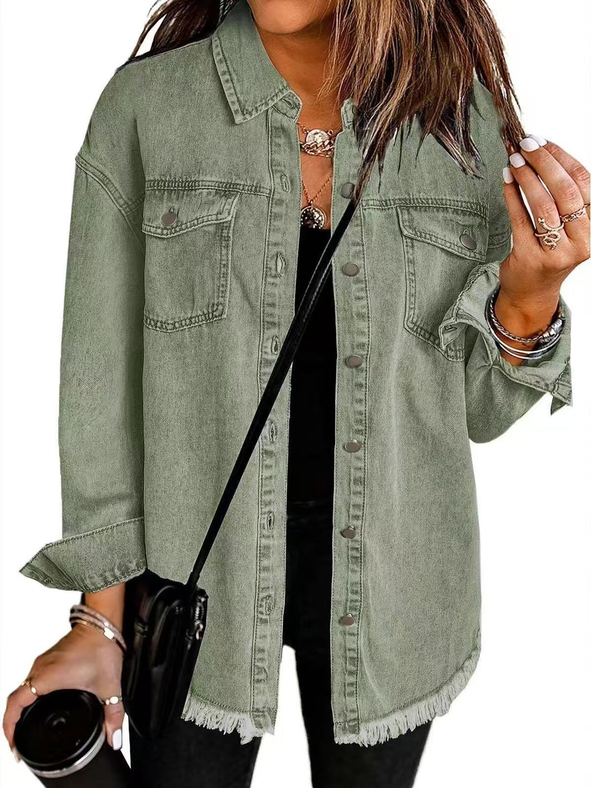 Women's Everyday Denim Jacket with Button Closure and Front Pockets