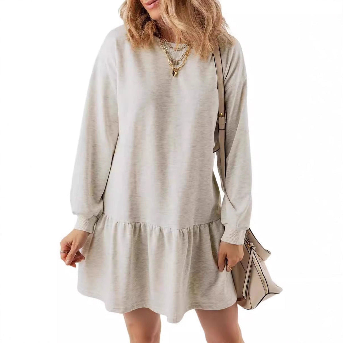 Women's Drop-Waist Sweatshirt Dress Long Sleeve V-Neck