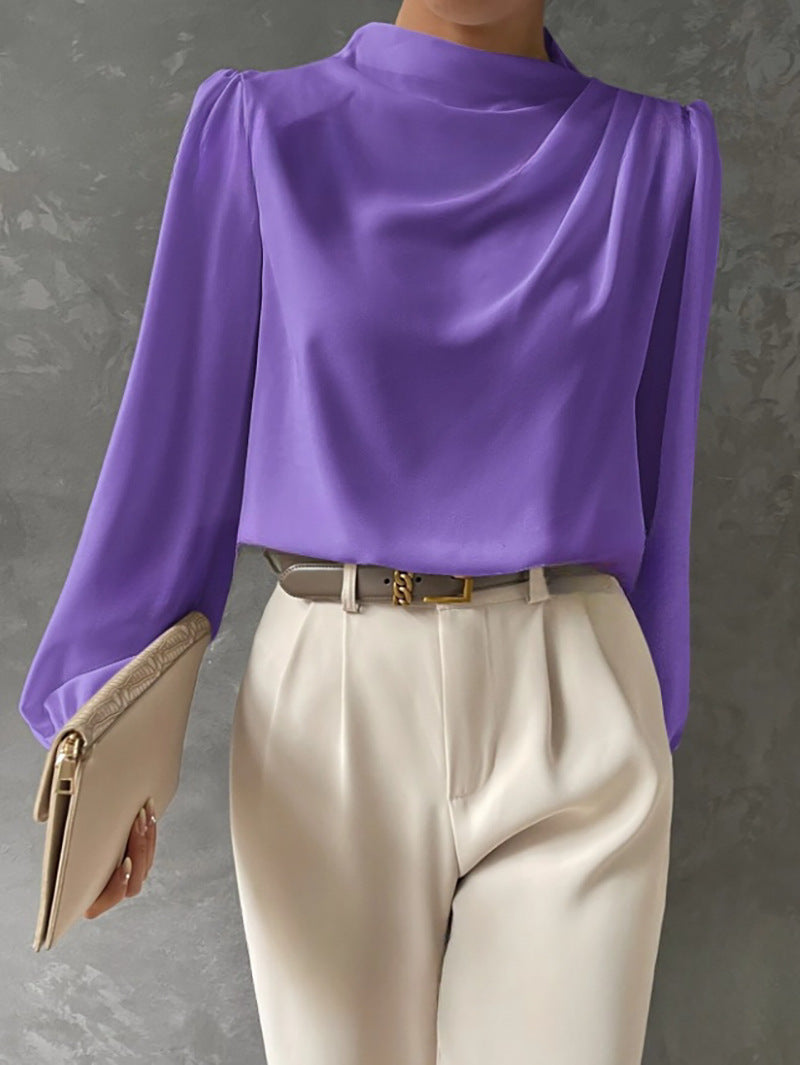 Women's Draped Long-Sleeve Blouse with Gathered Neckline