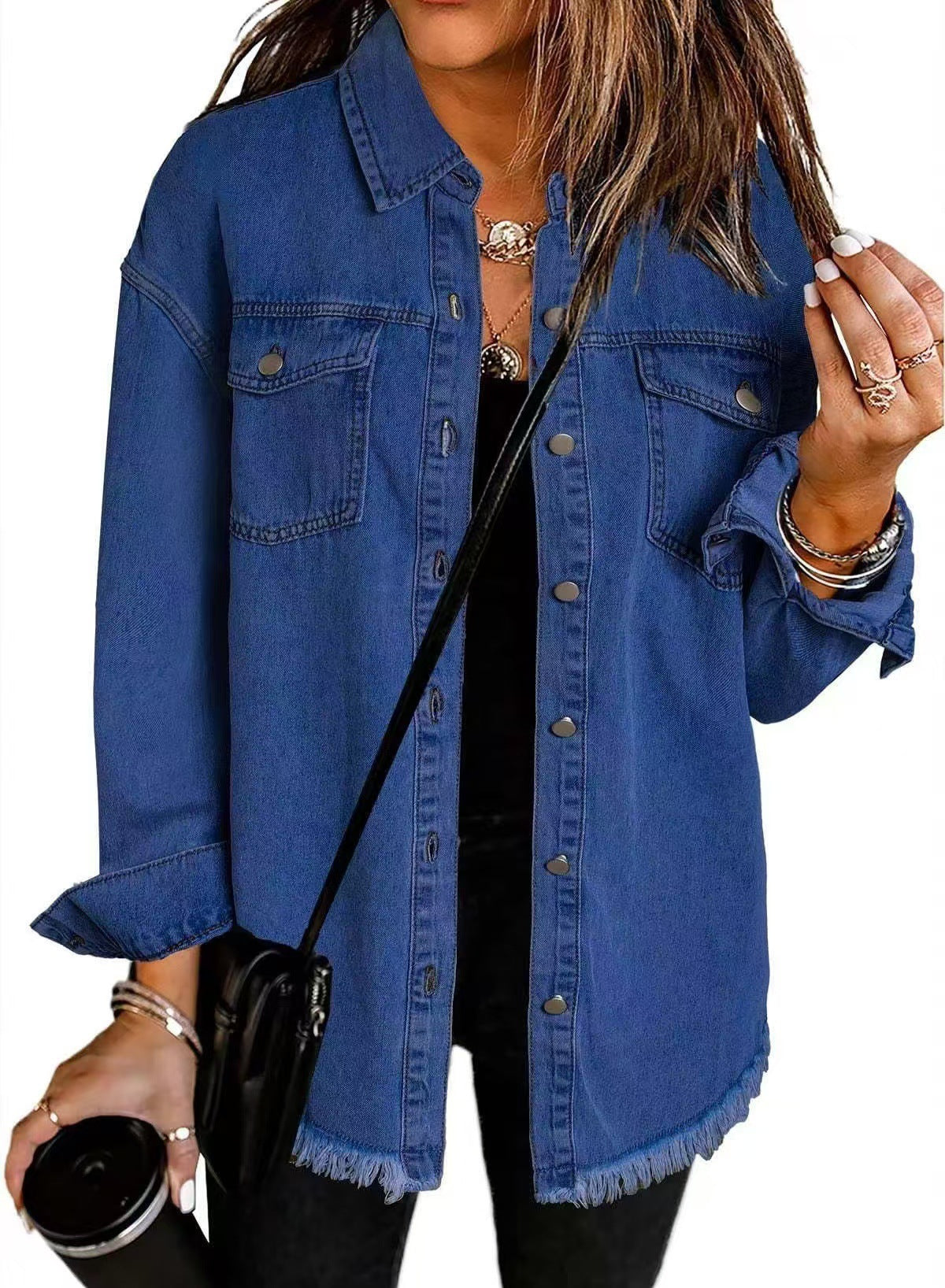 Women's Everyday Denim Jacket with Button Closure and Front Pockets