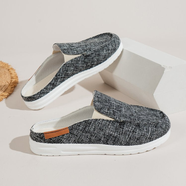 Women's Leopard Print Canvas Slip-On Mules with Cushioned Footbed