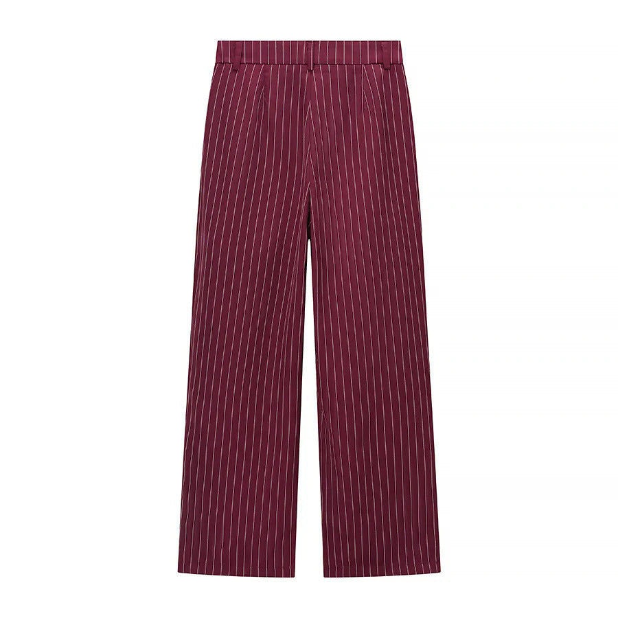 Women's Pinstripe Palazzo Trousers with High Waist and Wide Leg