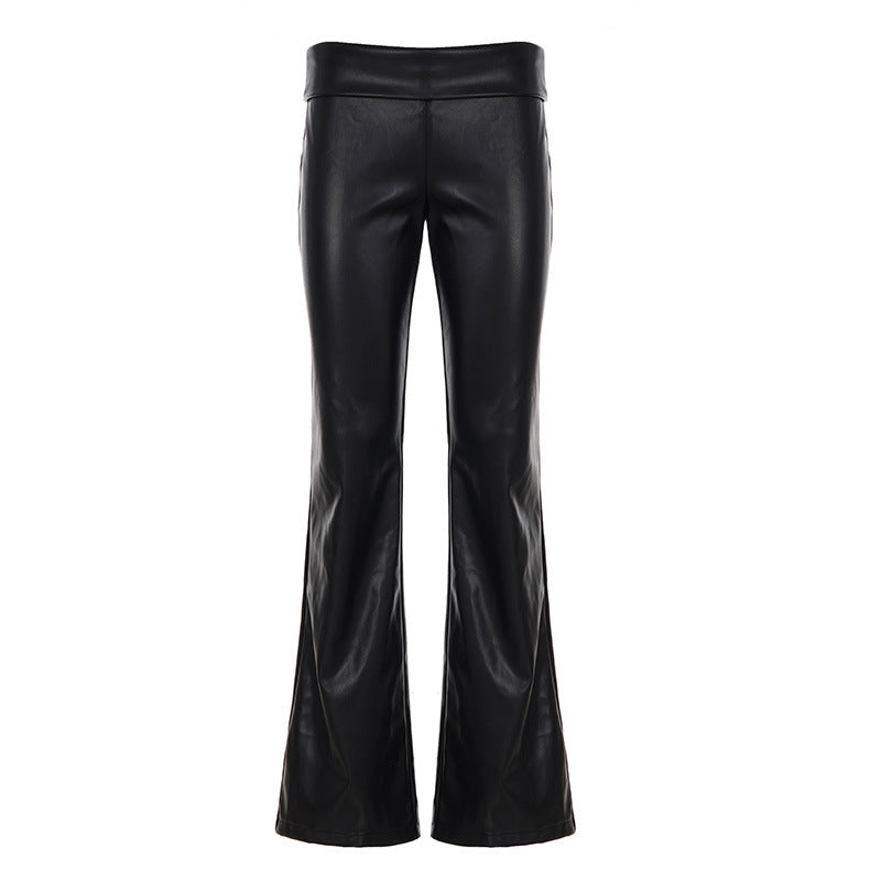Women's High-Waist Flared Trousers with Zipper Detail