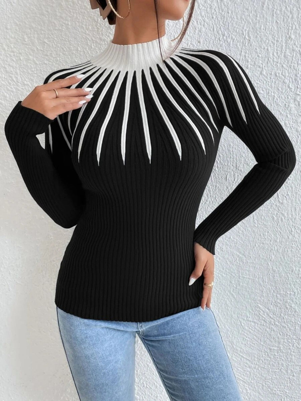 Alona Women's Ribbed Knit High Neck Slim Fit Sweater Pullover