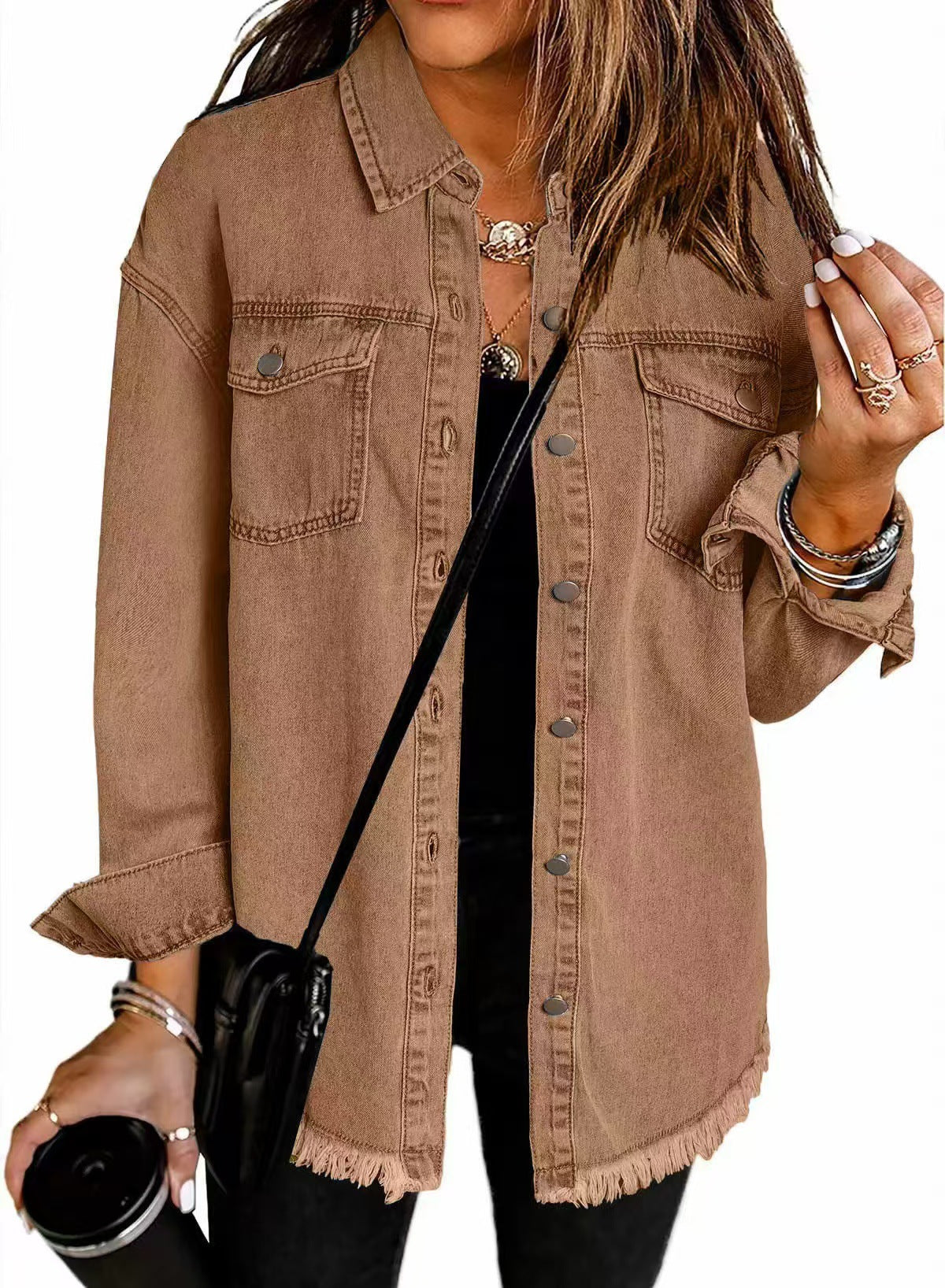Women's Everyday Denim Jacket with Button Closure and Front Pockets